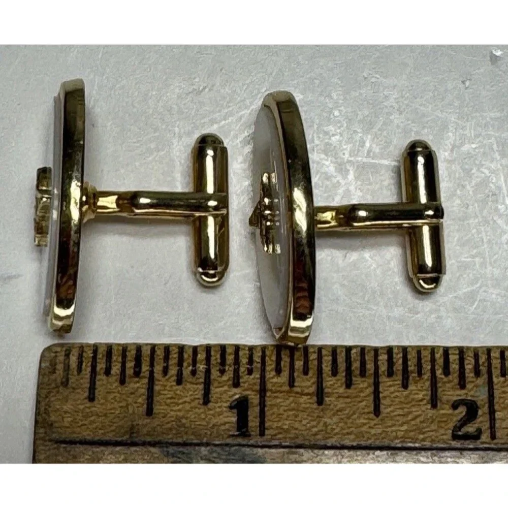 VTG Anson Gold Tone Mother Of Pearl Oval Cufflinks Doctor Nurse RN Cuff Links